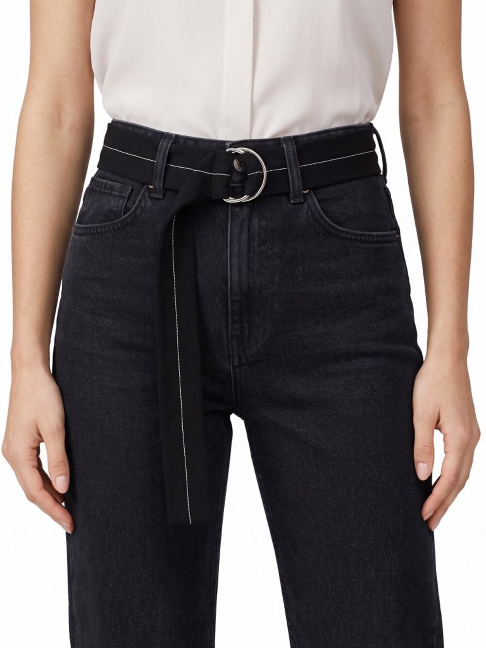 *Black D-Ring Webbing Belt with White Contrast Stitching